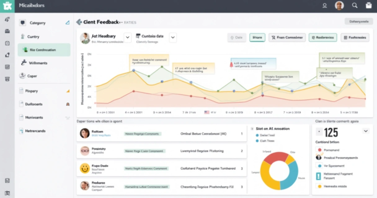 Dashboard digital com feedbacks de clientes organizados por categoria e sentimento