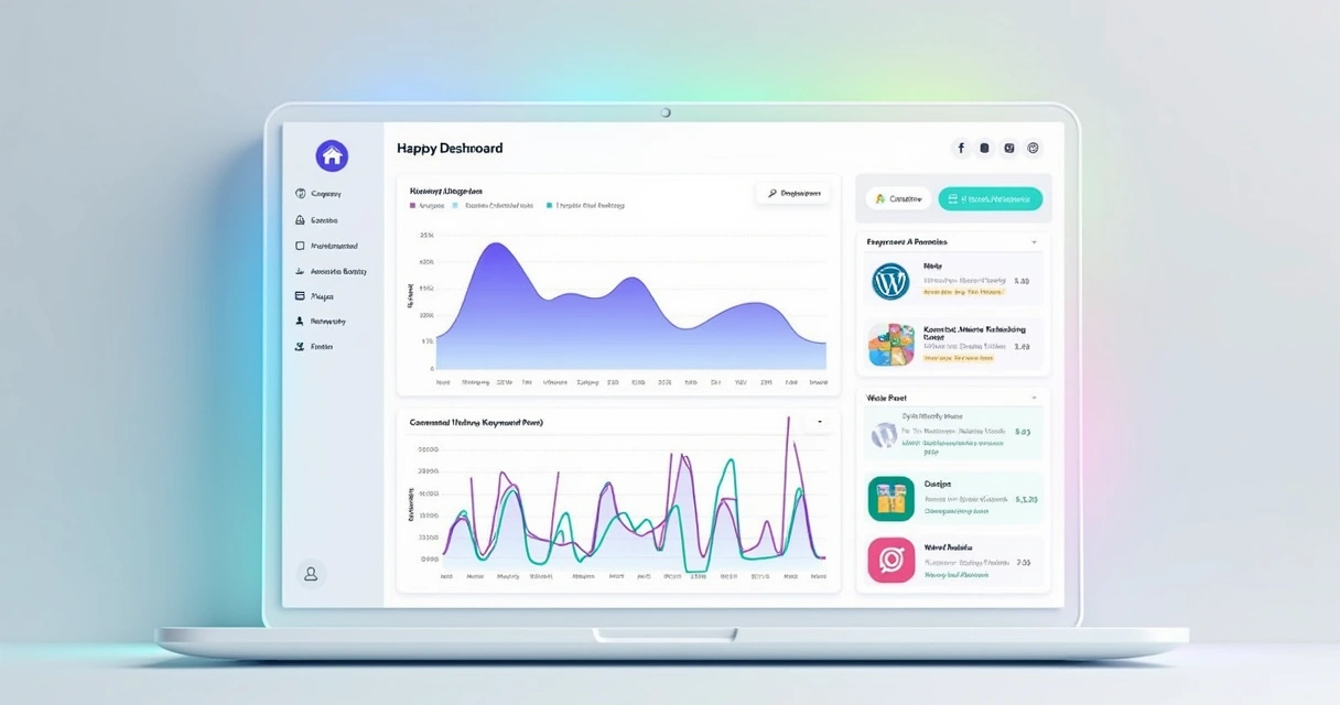 Dashboard de ferramenta de IA com gráficos e textos gerados 