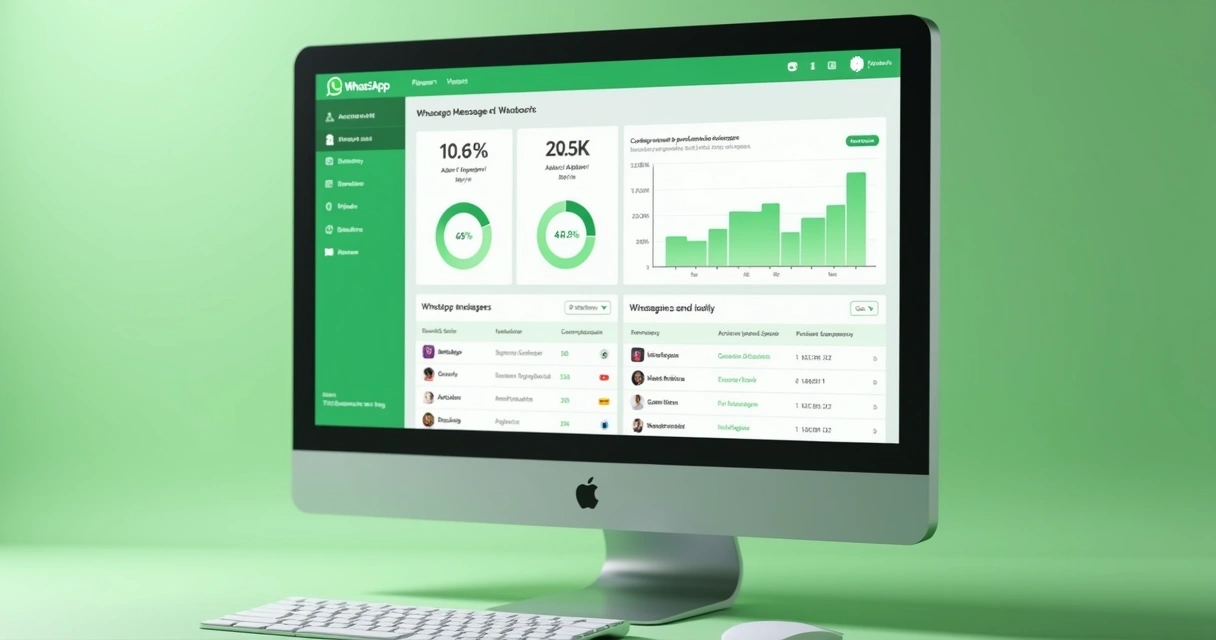 Tela de dashboard de plataforma de automação mostrando métricas de disparo de mensagens do WhatsApp. 