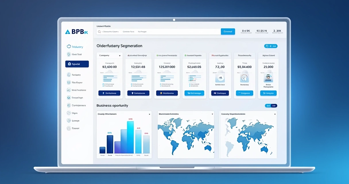 Tela de plataforma com filtros de segmentação de empresas B2B