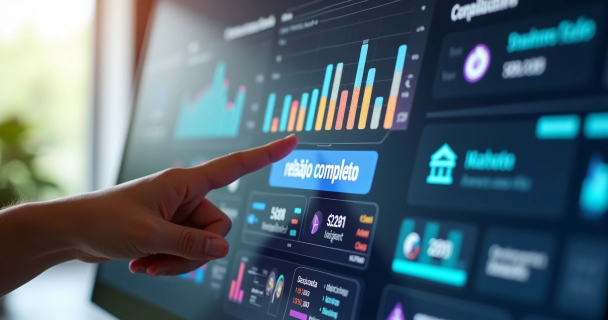 Dashboard financeiro com contas centralizadas e gráficos informativos. 