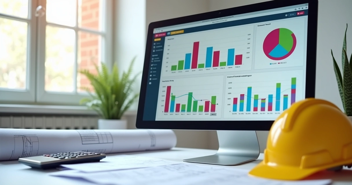 Dashboard financeiro com gráficos coloridos em tela de computador 