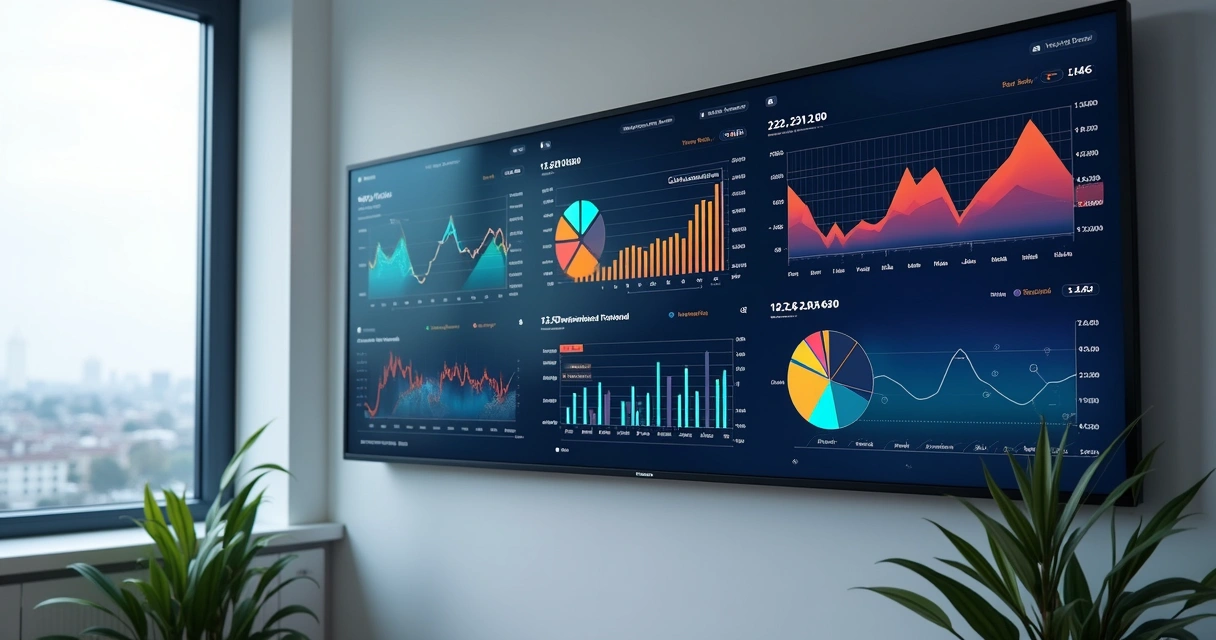 Dashboard financeiro moderno exibindo gráficos coloridos 