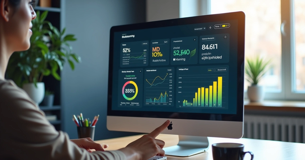 Dashboard digital com gráficos de finanças em tempo real. 