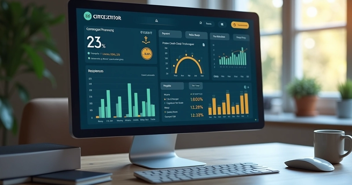Dashboard com métricas financeiras automatizadas em tela de computador moderno 