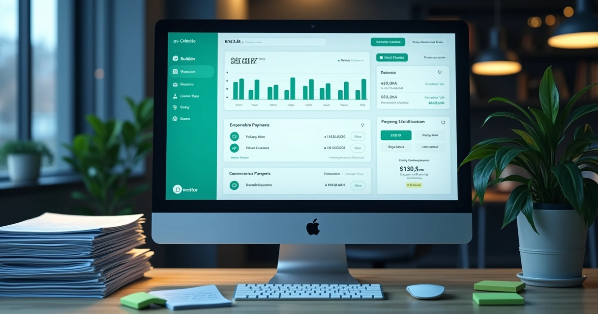 Dashboard de contas a pagar automatizado em tela de computador 