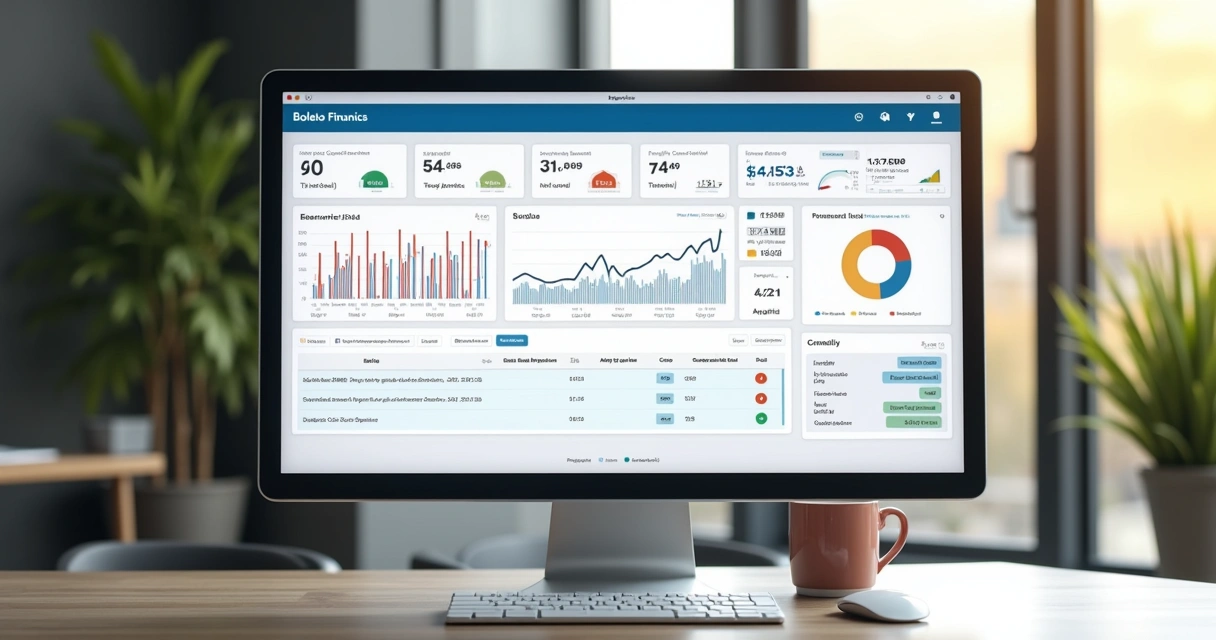 Tela de dashboard financeiro controlando boletos em atraso 