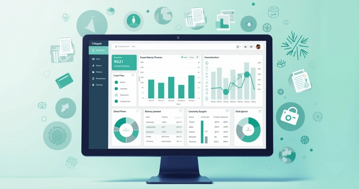 Dashboard financeiro centralizado na tela de computador 