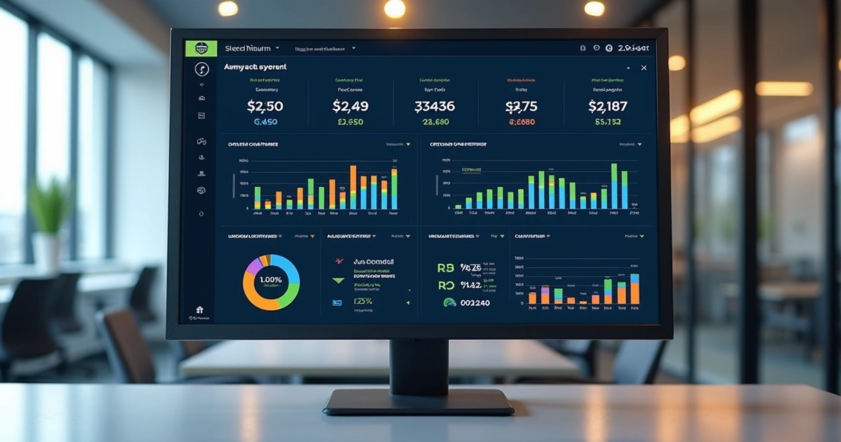 Dashboard financeiro de clínica odontológica em tela grande 