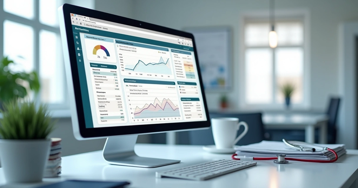 Dashboard financeiro em clínica moderna