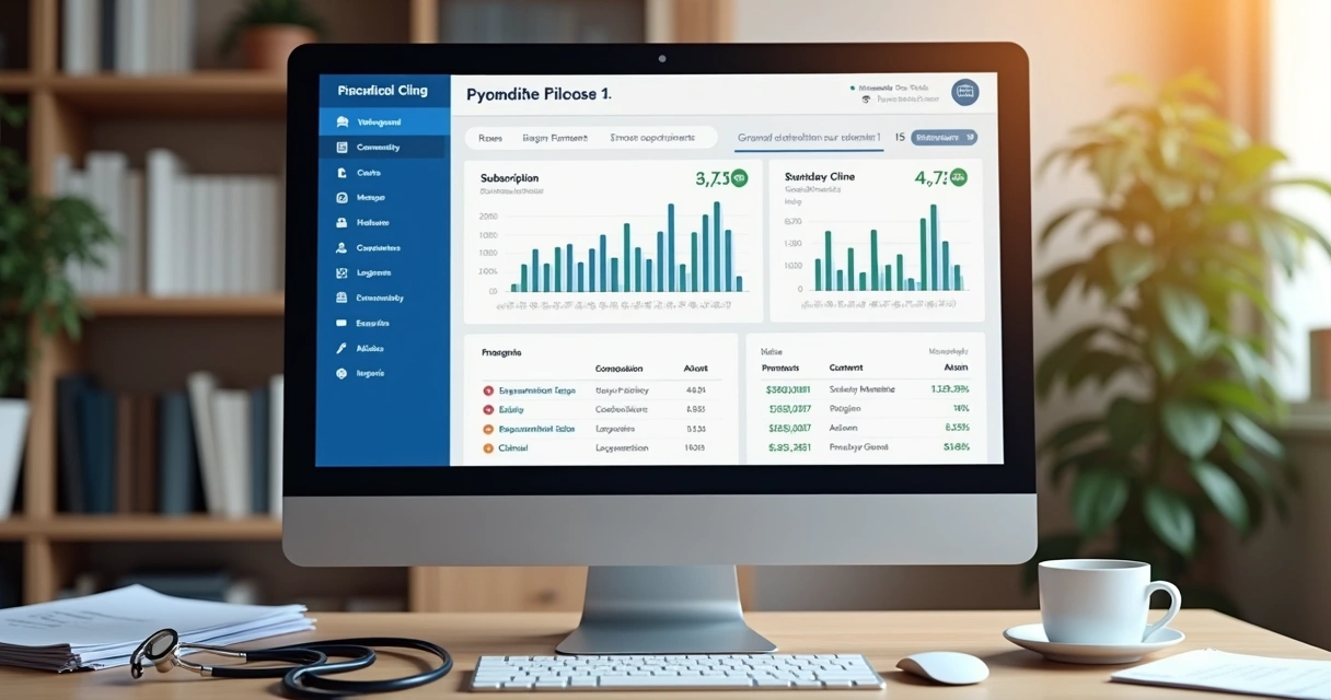 Dashboard financeiro mostrando assinaturas de pacientes em clínica 