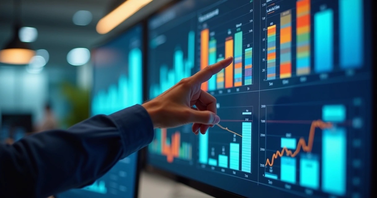 Dashboard financeiro colorido com gráficos e indicadores 