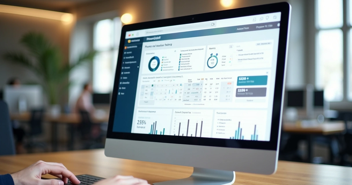 Dashboard financeiro digital com gráficos de condomínio 