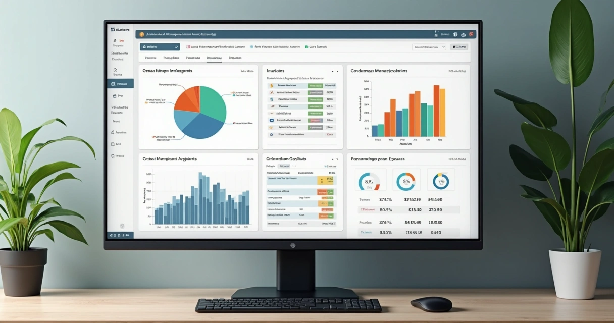 Dashboard financeiro de condomínio exibindo gráficos e relatórios 