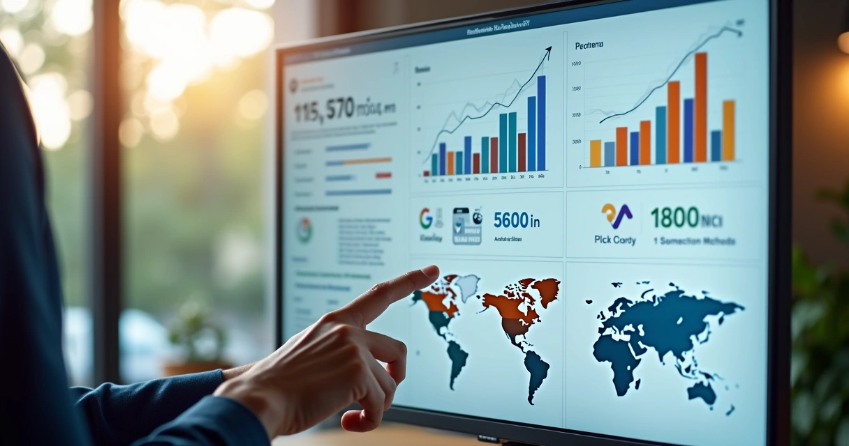 Dashboard financeiro mostrando crescimento de vendas e vários métodos de pagamento
