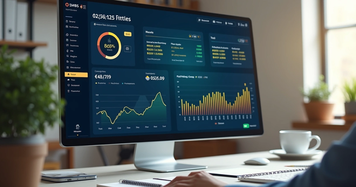 Dashboard financeiro digital em monitor de computador 