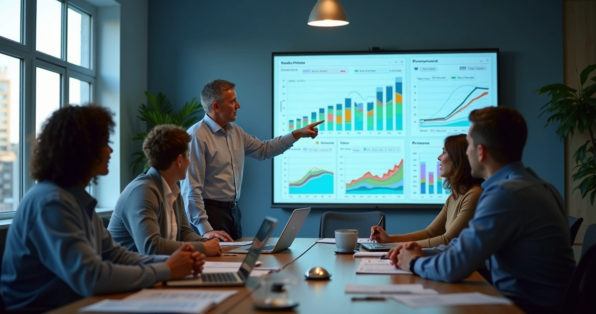 Painel digital colorido de gestão financeira com gráficos 