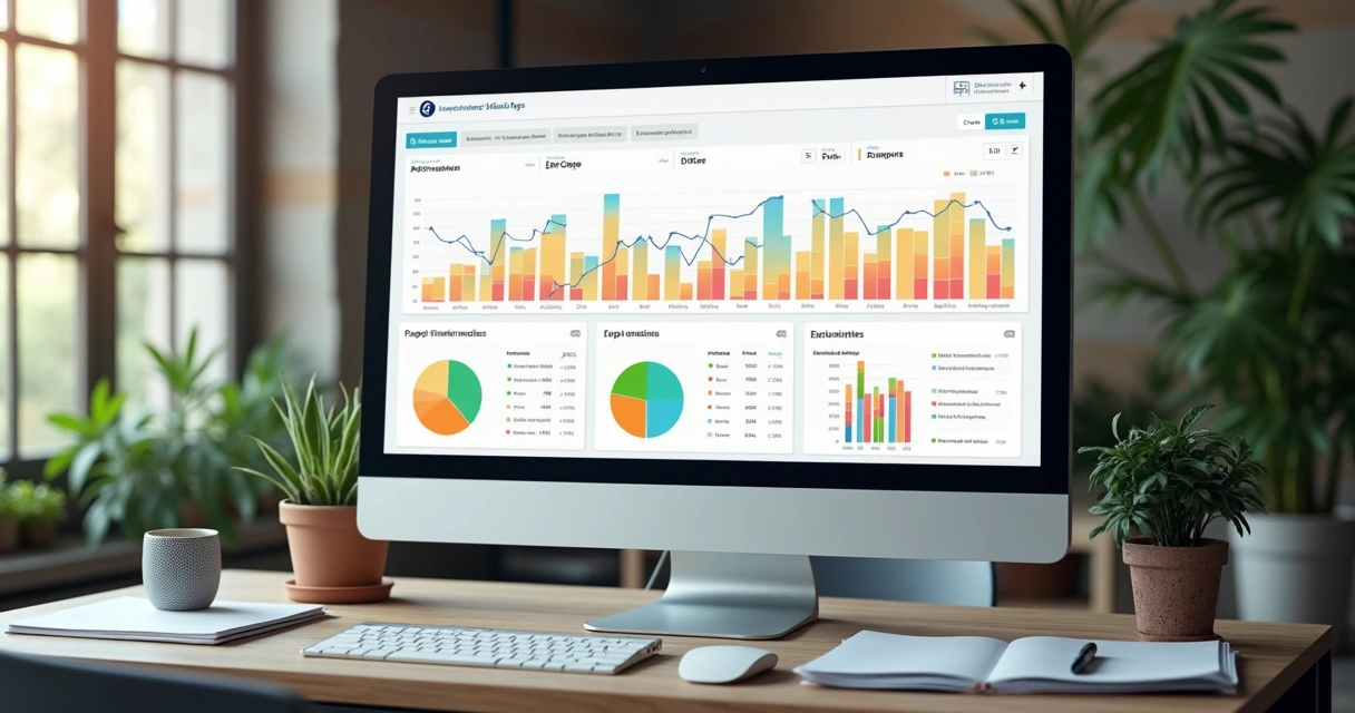 Dashboard financeiro contendo gráficos de controle de caixa na tela de computador