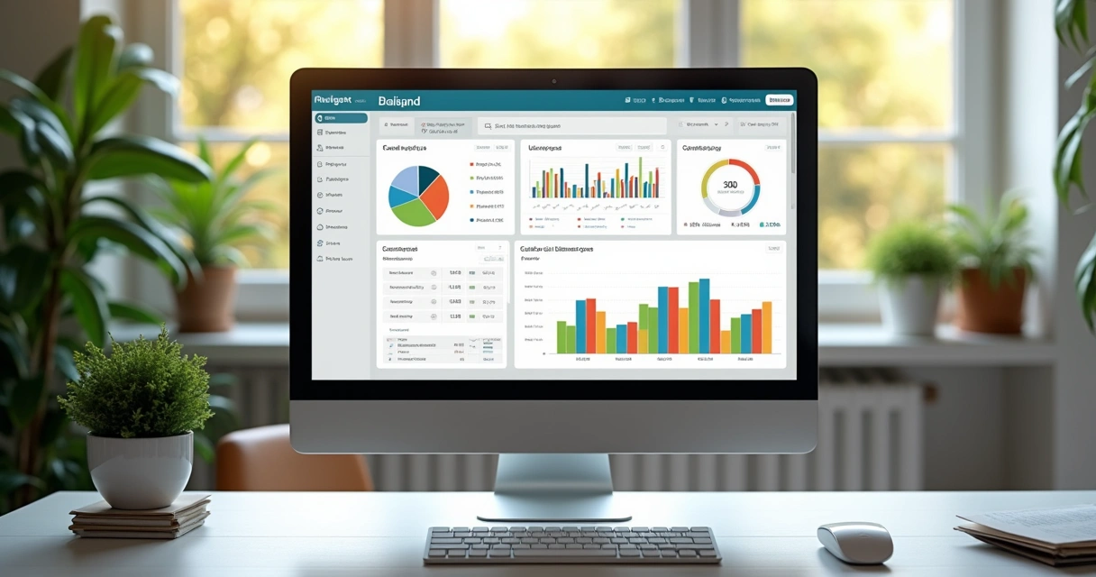Painel de controle de sistema financeiro empresarial em tela de computador