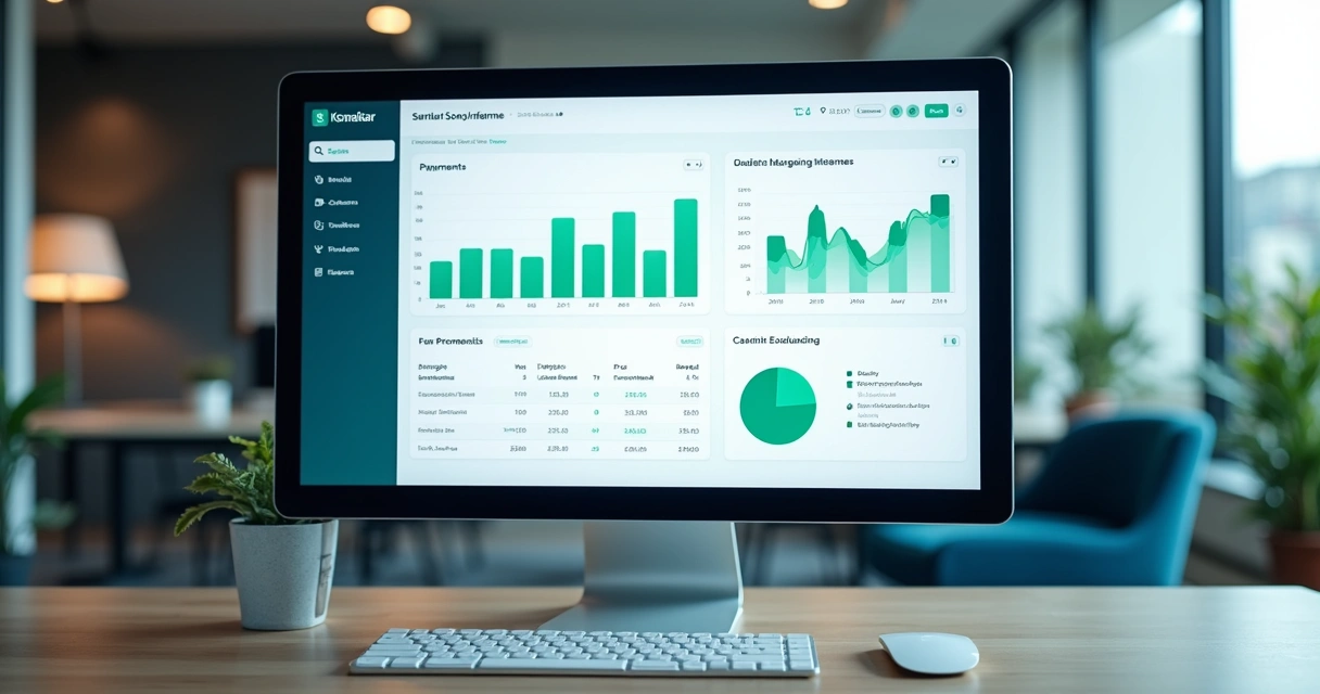 Dashboard de gestão financeira em tela de computador 