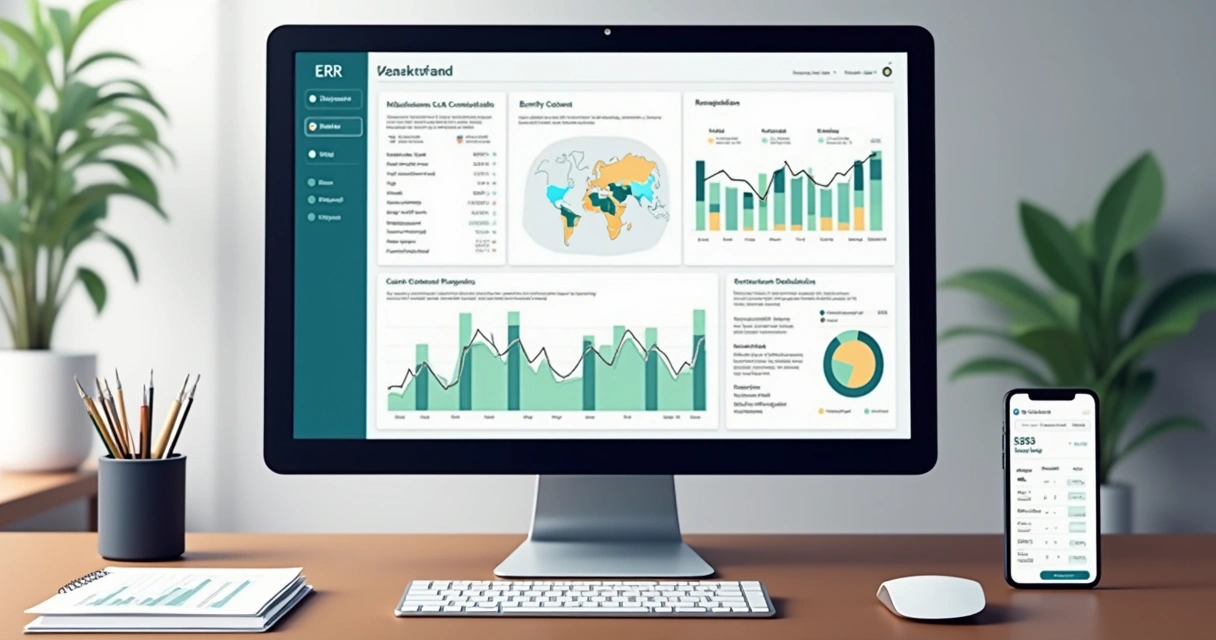 Dashboard financeiro integrado a ERP mostrando recebíveis 
