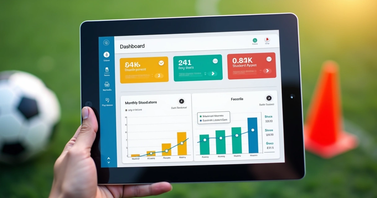 Painel financeiro escolar digital em tablet na mão