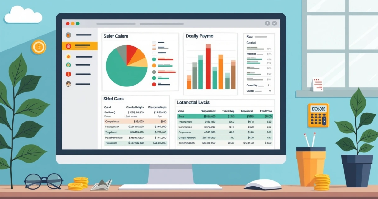 Tela de sistema com gráficos e tabelas de controle financeiro escolar
