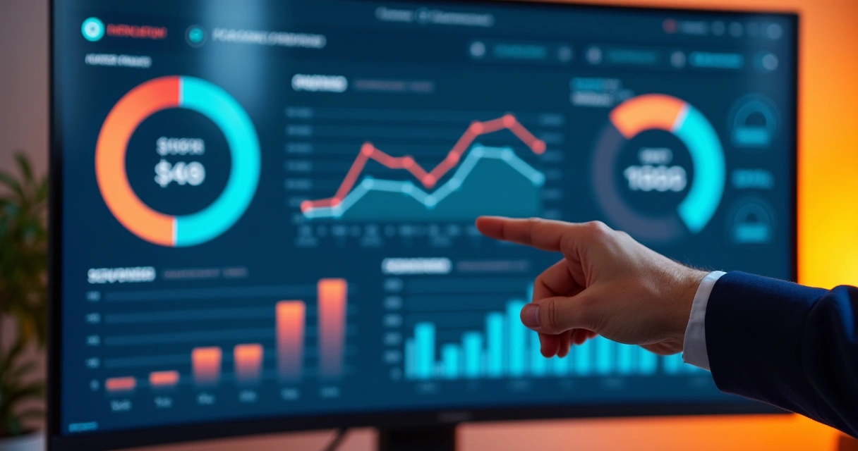 Dashboard financeiro digital com gráficos de receitas, despesas e dívidas