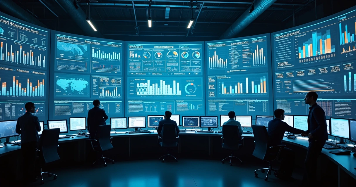 Dashboard financeiro em painel digital mostrando gráficos de análise de orçamento industrial 
