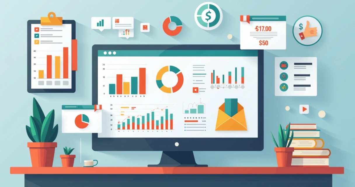 Dashboard financeiro com integrações automáticas mostrando gráficos coloridos 