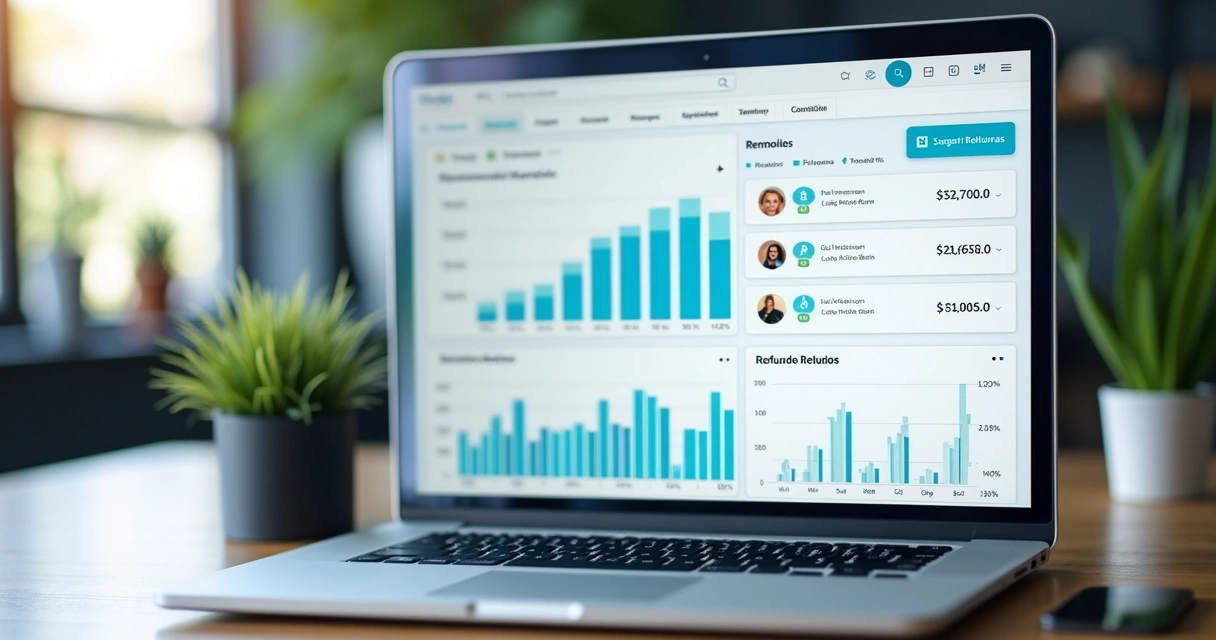 Dashboard financeiro de loja online destacando reembolsos