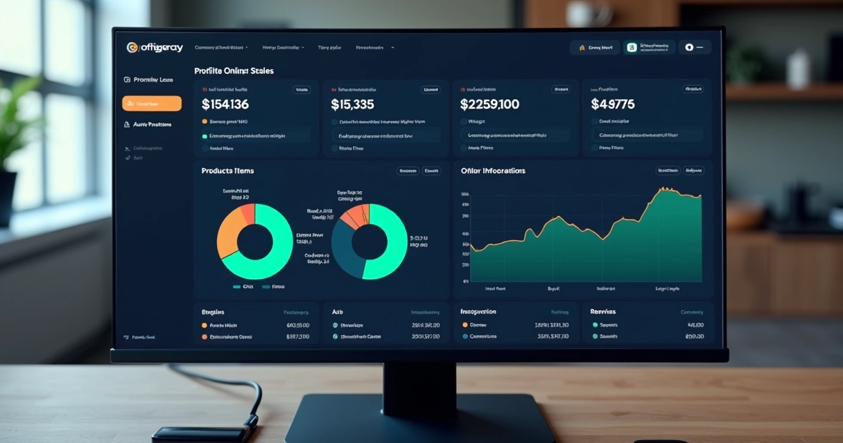 Dashboard financeiro com lucros e perdas integrados a um marketplace