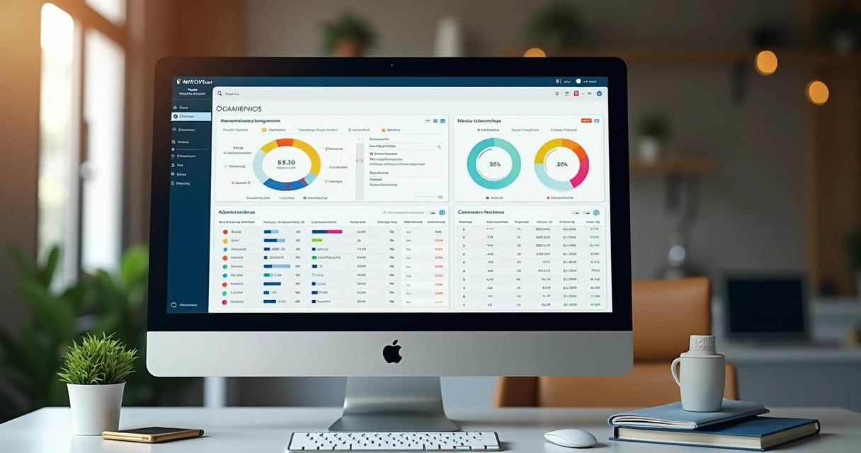 Dashboard financeiro personalizado no Notion com gráficos coloridos, cartões de resultados e tabela dinâmica 