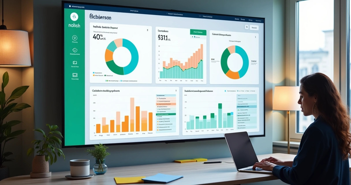 Dashboard de cobranças e boletos em Notion, com relatórios financeiros 