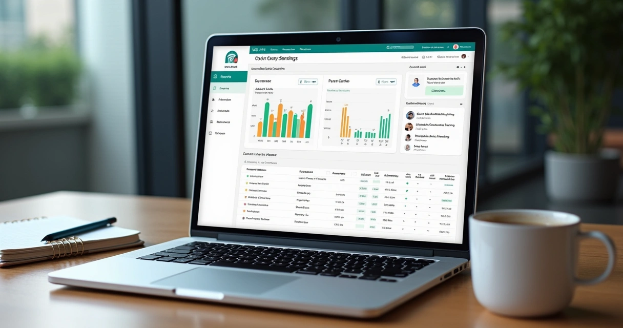 Dashboard financeiro customizado em uma tela de laptop 
