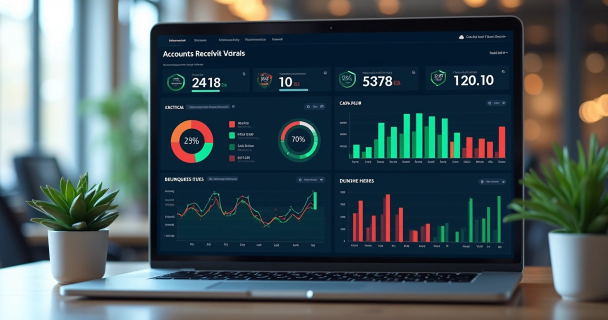 Dashboard financeiro digital com gráficos de inadimplência e recebíveis 