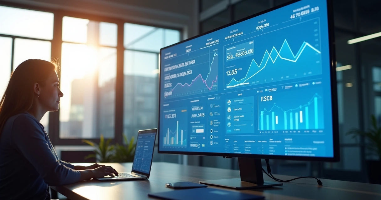 Painel financeiro digital com gráficos e indicadores em tempo real 