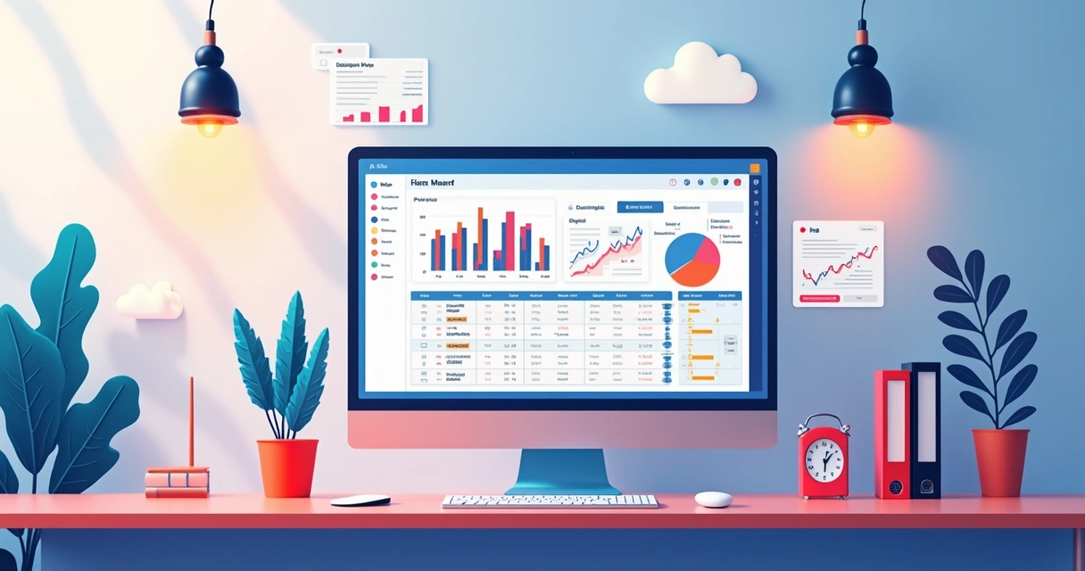 Painel fiscal digital com gráficos de escrituração contábil em tela grande 