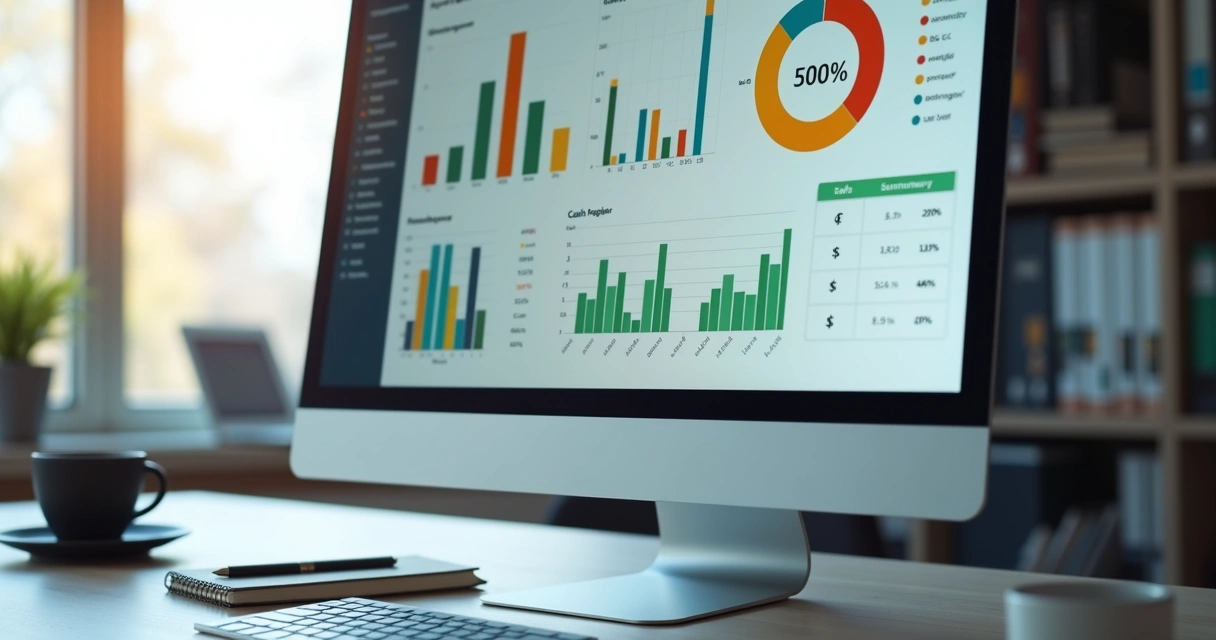 Dashboard de software mostrando fluxo de caixa em tela