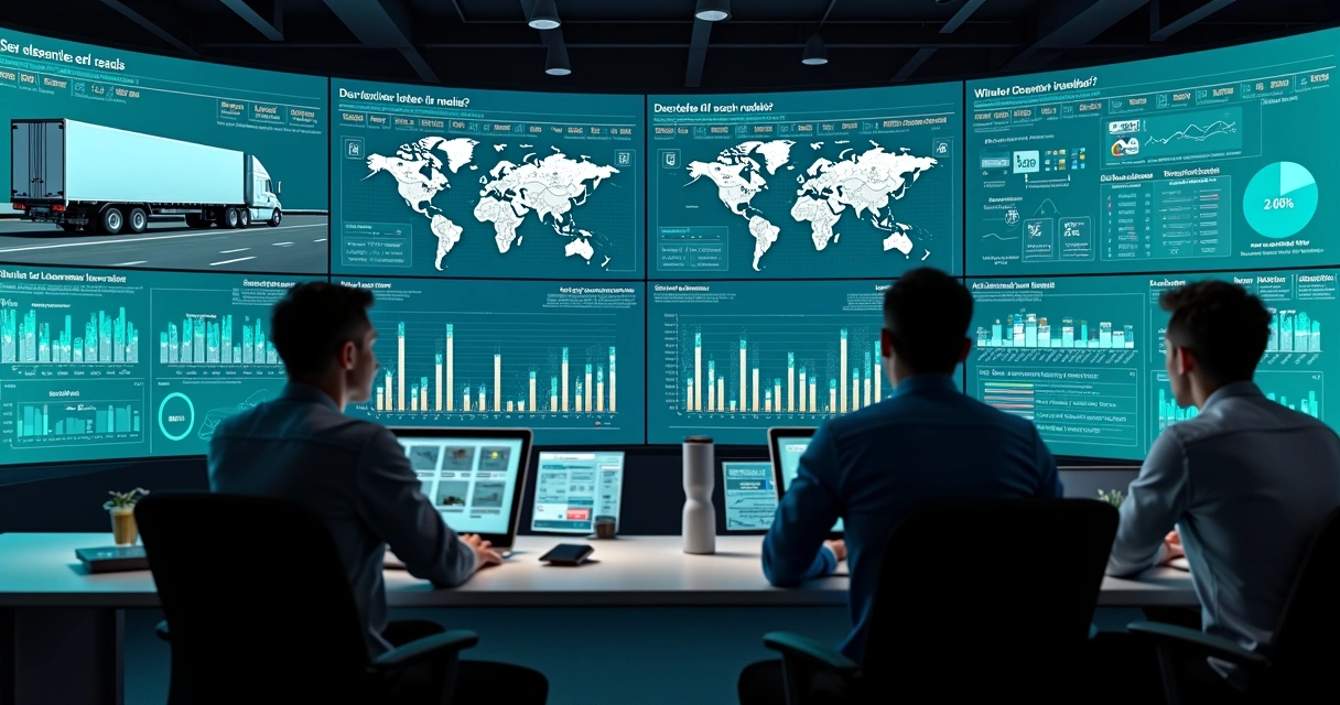 Dashboard digital de logística com indicadores de frota, pedidos e rotas 