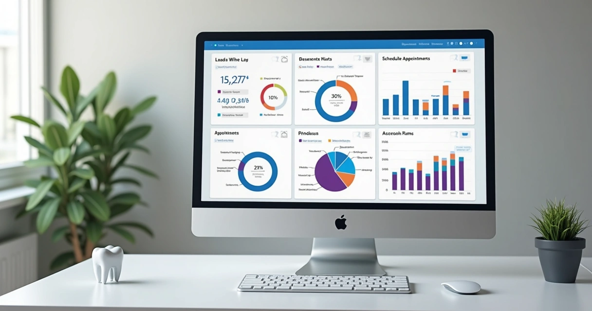 Painel de indicadores de funil odontológico em monitor 