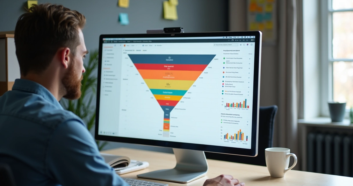 Painel de funil de vendas em CRM Dynamics mostrando etapas e dados de clientes 