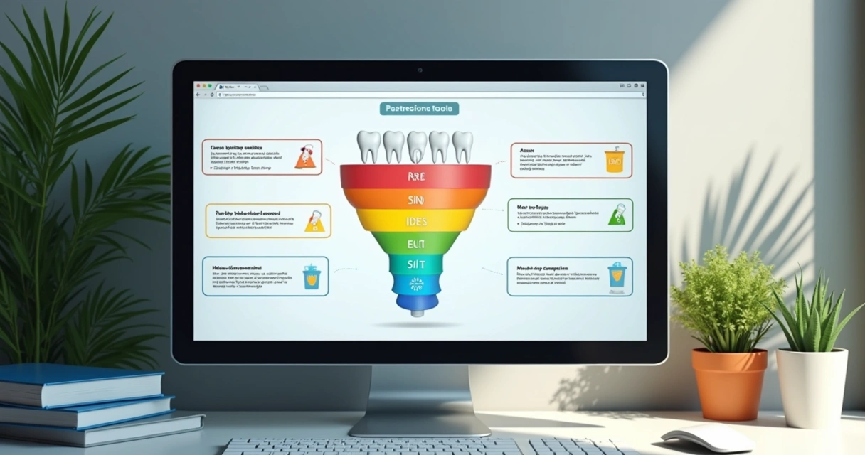 Dashboard em tela mostrando funil de pacientes em clínica odontológica