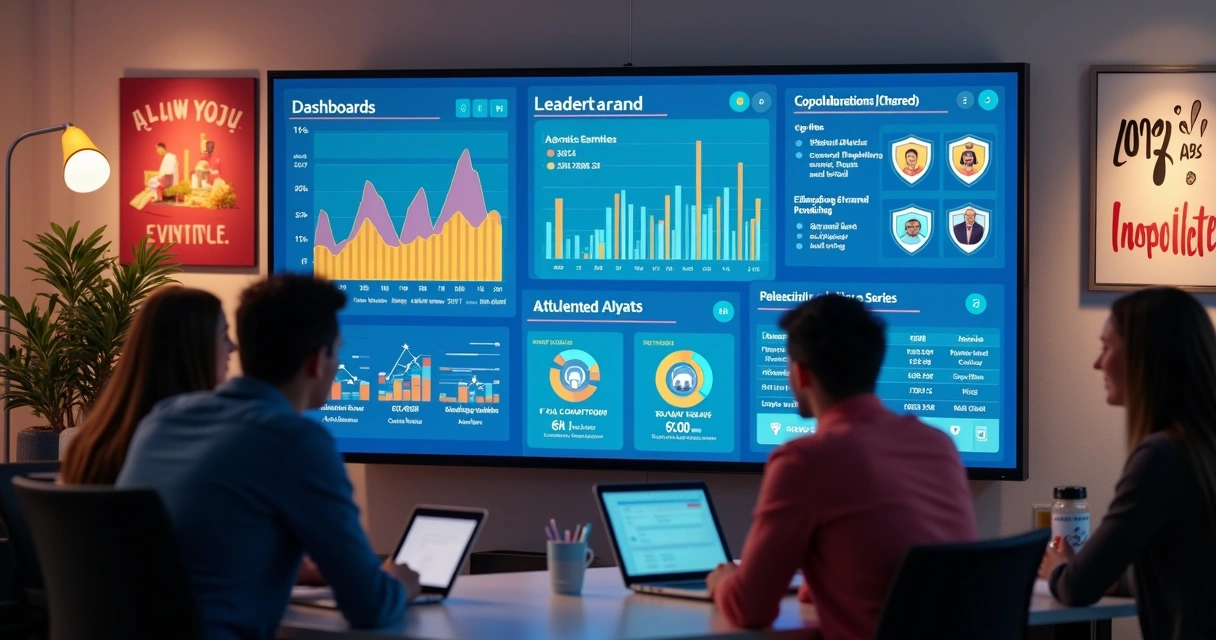 Painel digital mostrando métricas de gamificação em vendas 
