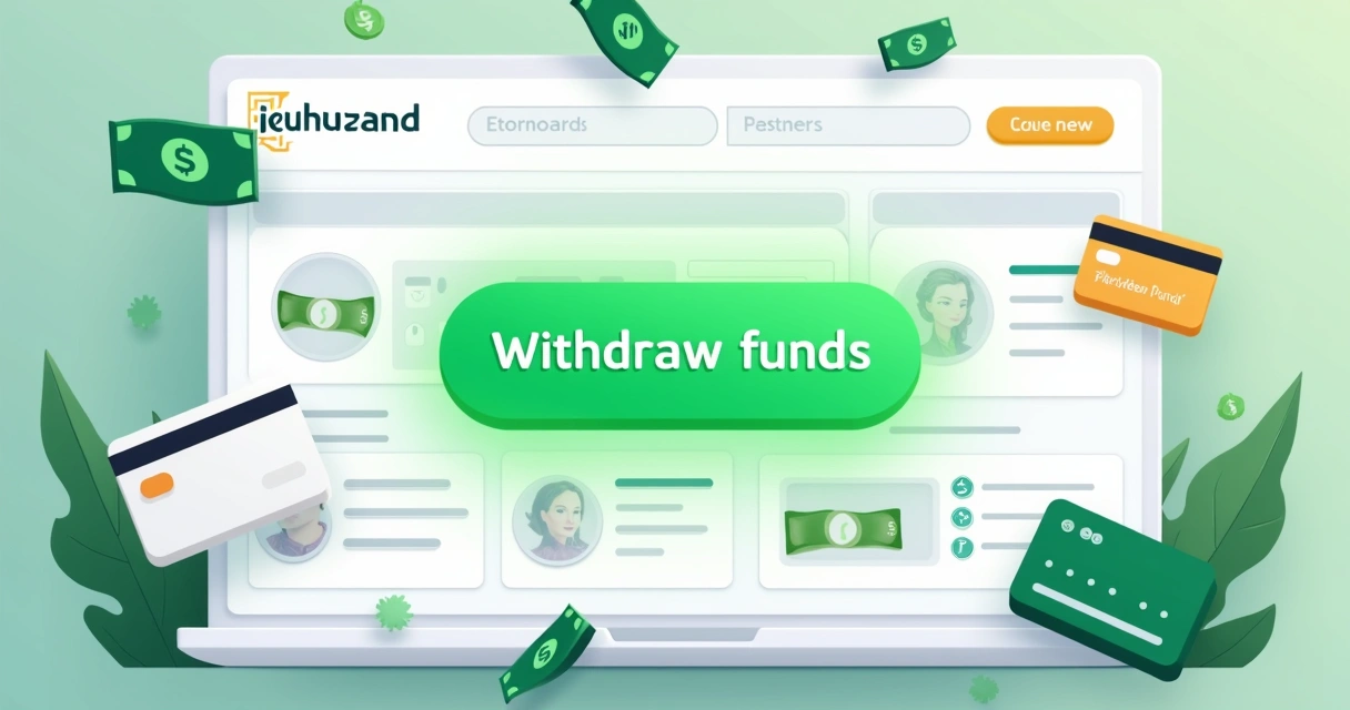 Painel de gateway exibindo saldo e opção de saque rápido ao lado de cartões de crédito e notas de dinheiro digitais 