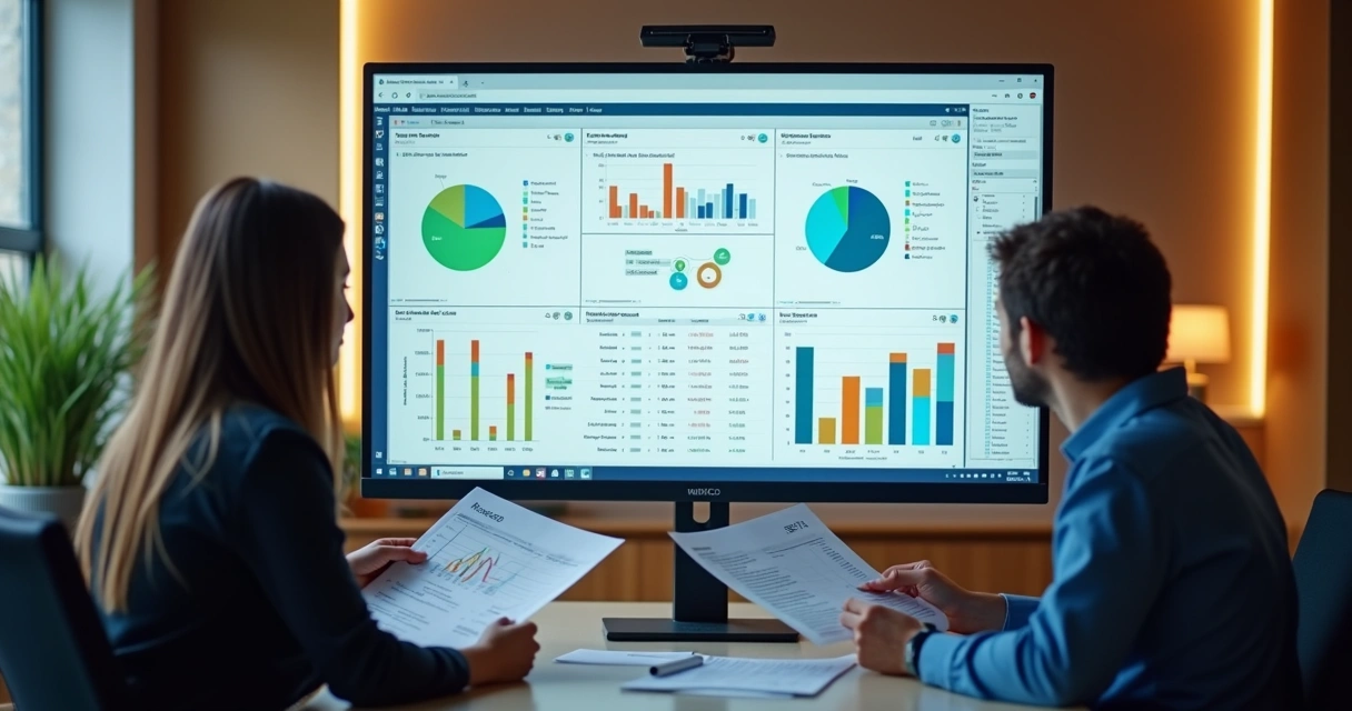 Dashboard de ERP mostra gráficos financeiros em empresa PME 