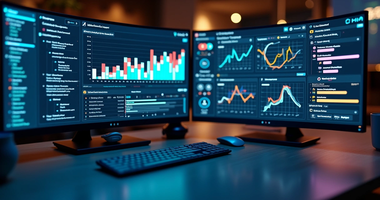 Dashboard colorido com gráficos de andamento de projetos