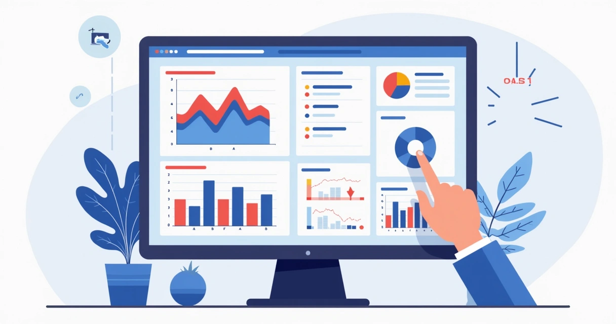 Painel de controle digital com gráficos e pedidos de catálogo 