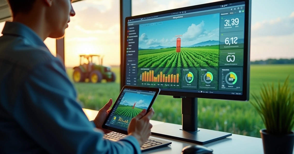 Dashboard digital de gestão agrícola conectado a sensores no campo 