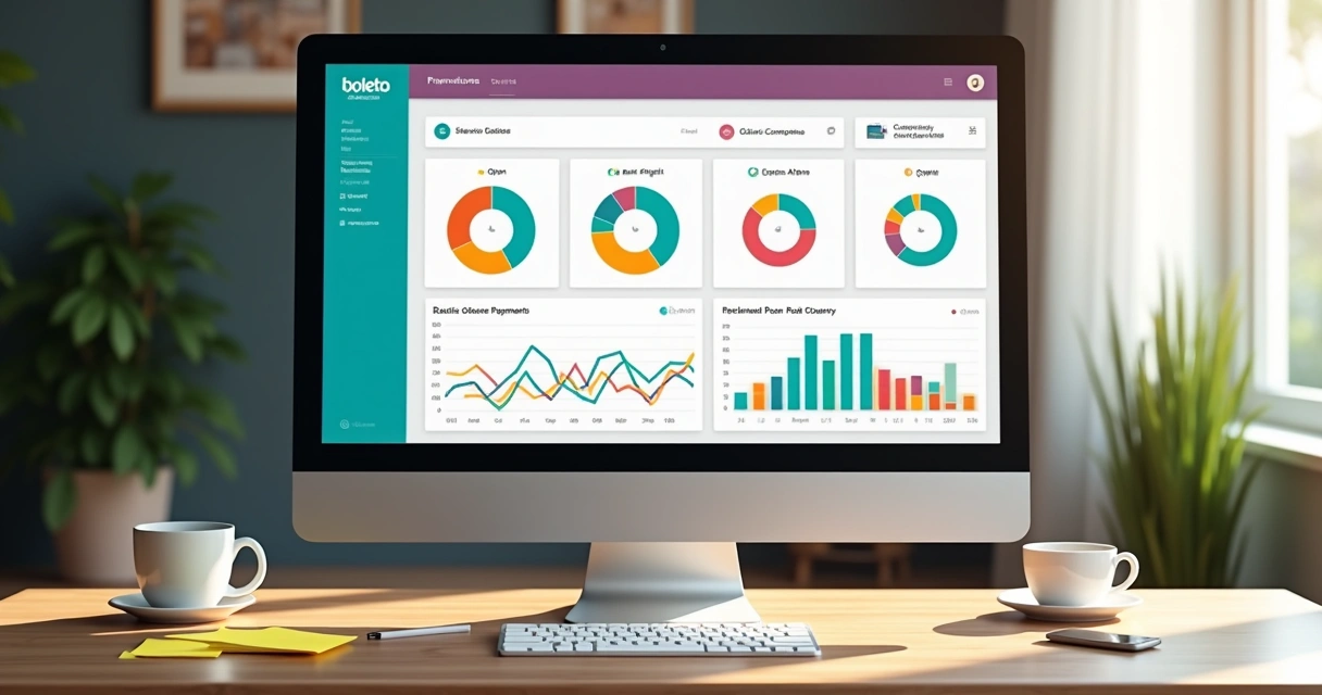 Dashboard financeiro com gráficos de gestão de boletos 